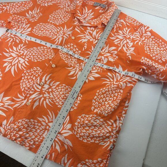 OP Ocean Pacific Mens M Orange Hawaiian Shirt Pineapples Surf Beach Tropical - Picture 4 of 10